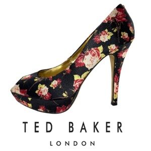 TED BAKER | Floral Satin Platform Peep toe Heels Pumps Cocktail Formal Preppy